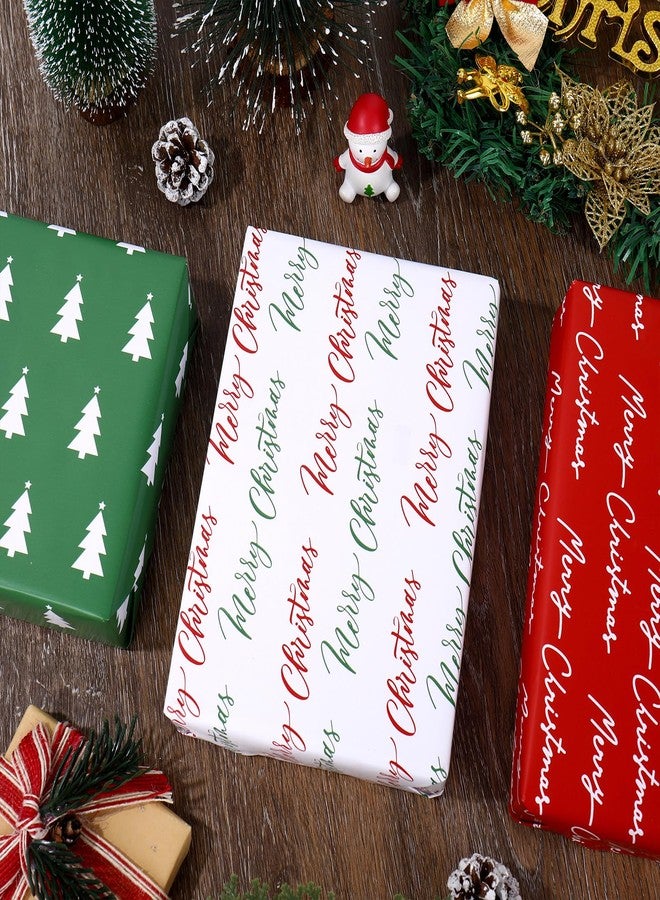 Whaline 3 Rolls Christmas Wrapping Paper -Mini Roll- 17 In x 32.8 Ft Red Green White Merry Christmas Tree Gift Wrap Paper for Xmas Winter Wrapping Supplies - Image 4